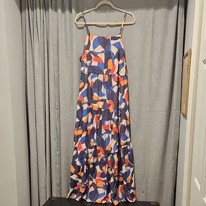 Nine West June Bold Multicolot Tiered Adjustable Spaghetti Strap Maxi Sundress
